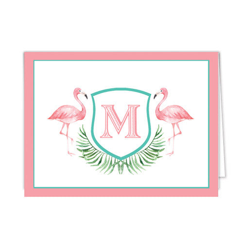 Watercolor Pink Flamingo Personalized Folded Notecards