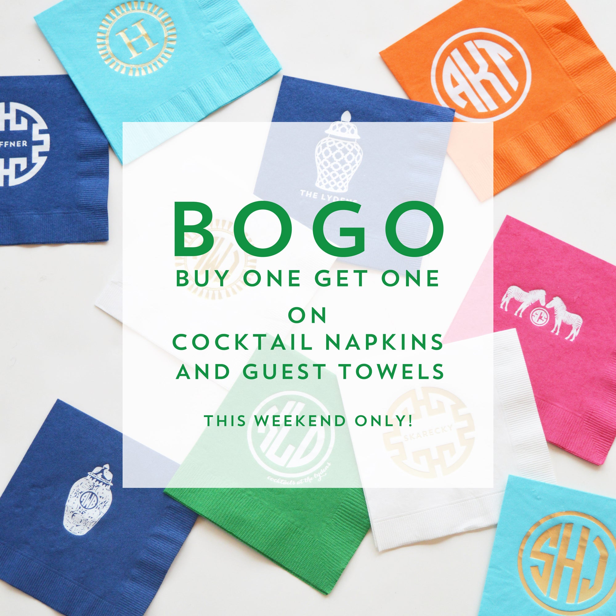 BOGO! Sale on Cocktail Napkins + Guest Towels
