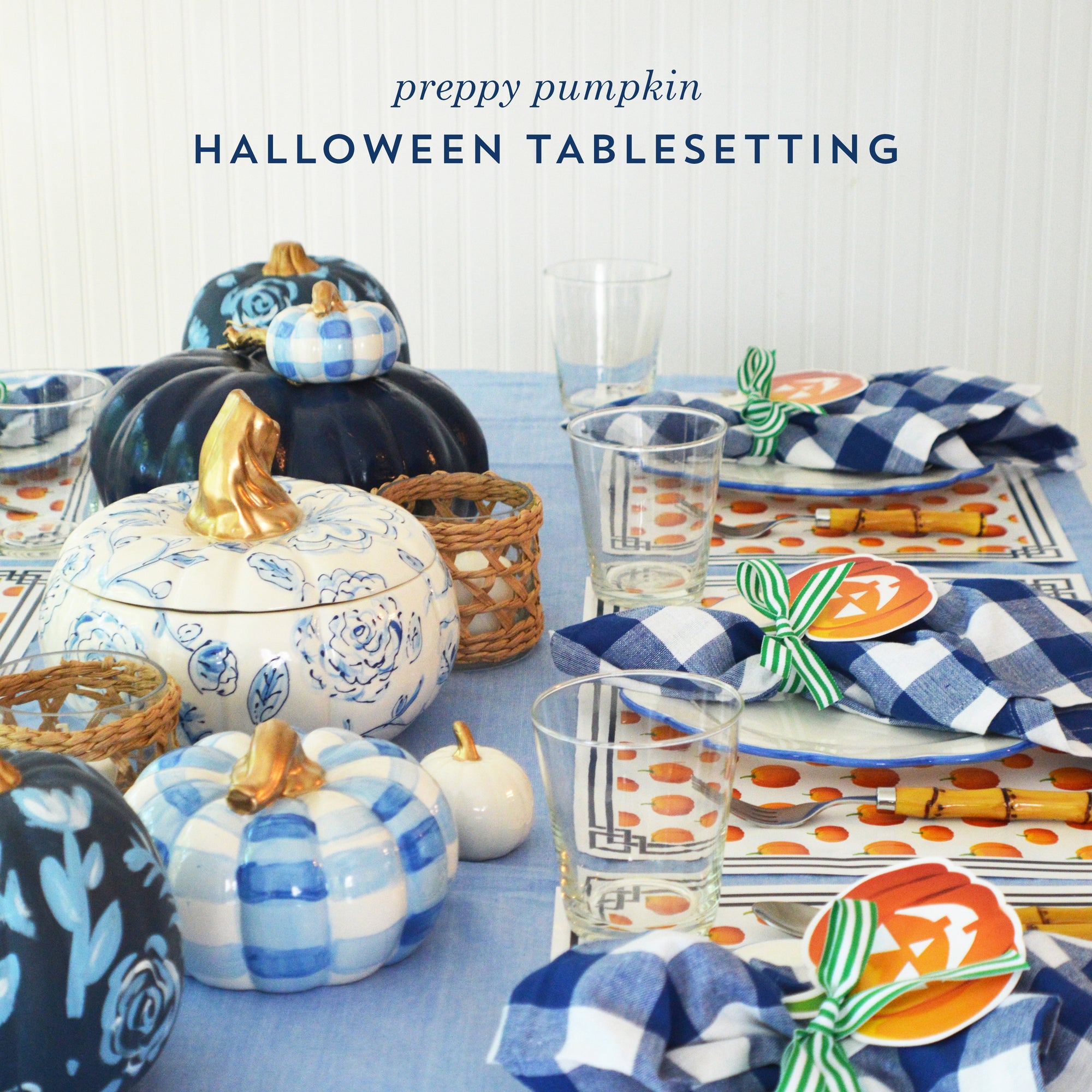 Halloween Tablesetting for Blue + White Lovers