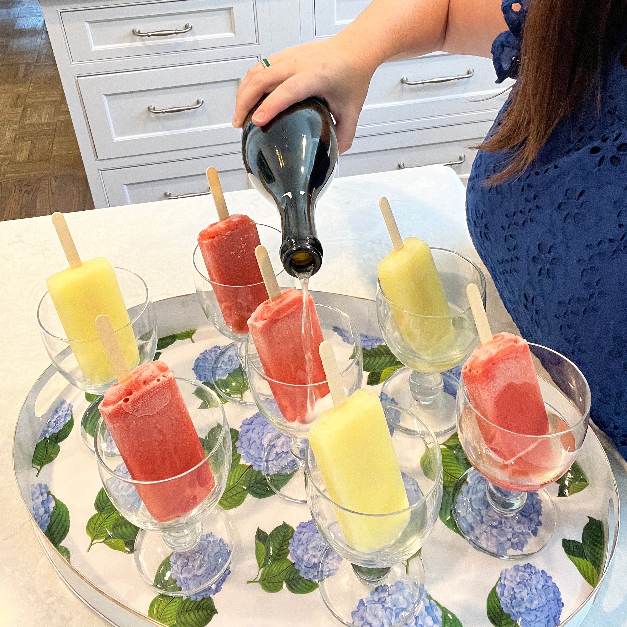 Prosecco Popsicles + Hydrangeas Oval Tray