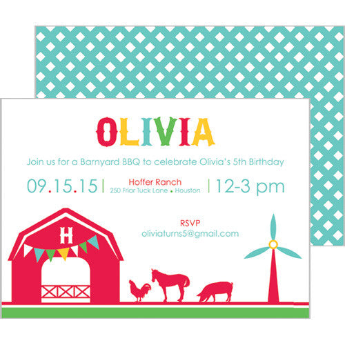 Kids Party Invitations - Banyard Farm Animals