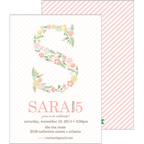 Kids Party Invitations - Floral Initial