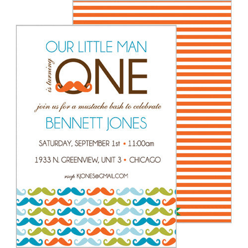 Kids Party Invitations - Little Man Mustache Bash