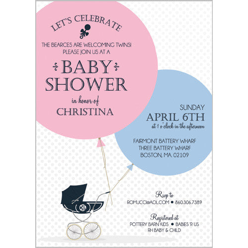 Baby Shower Invitations - Monogram Pram