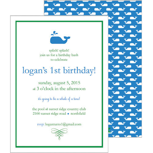 Kids Party Invitations | Preppy Whale | More Colors