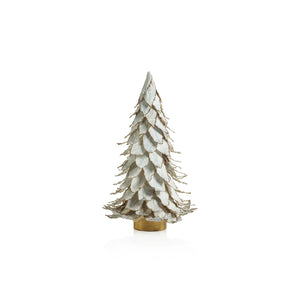 15.5" Natural White Leaf Tree with Gold Trim
