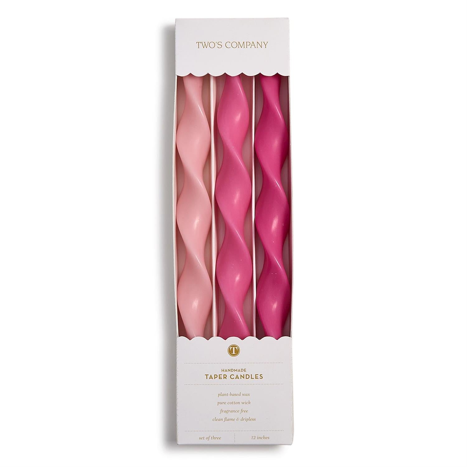 12" Pink Twist Taper Candles in Gift Box | Pink