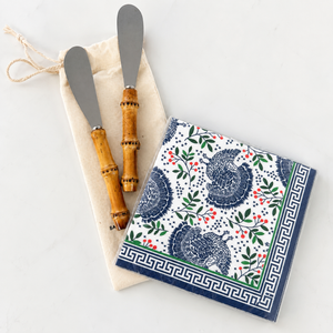Thanksgiving Turkey Cocktail Napkins & Bamboo Spreader Gift Set