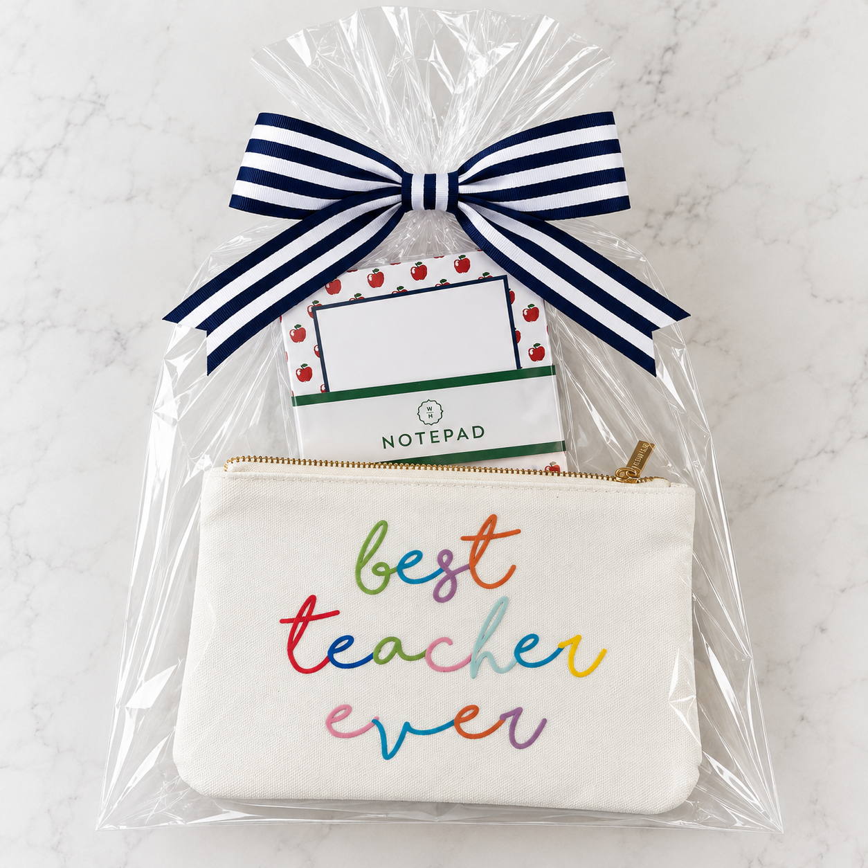 Best Teacher Ever Pouch + Apple Notepad Gift Set