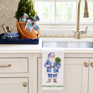 WH Hostess Cotton Tea Towel | Blue Santa Claus