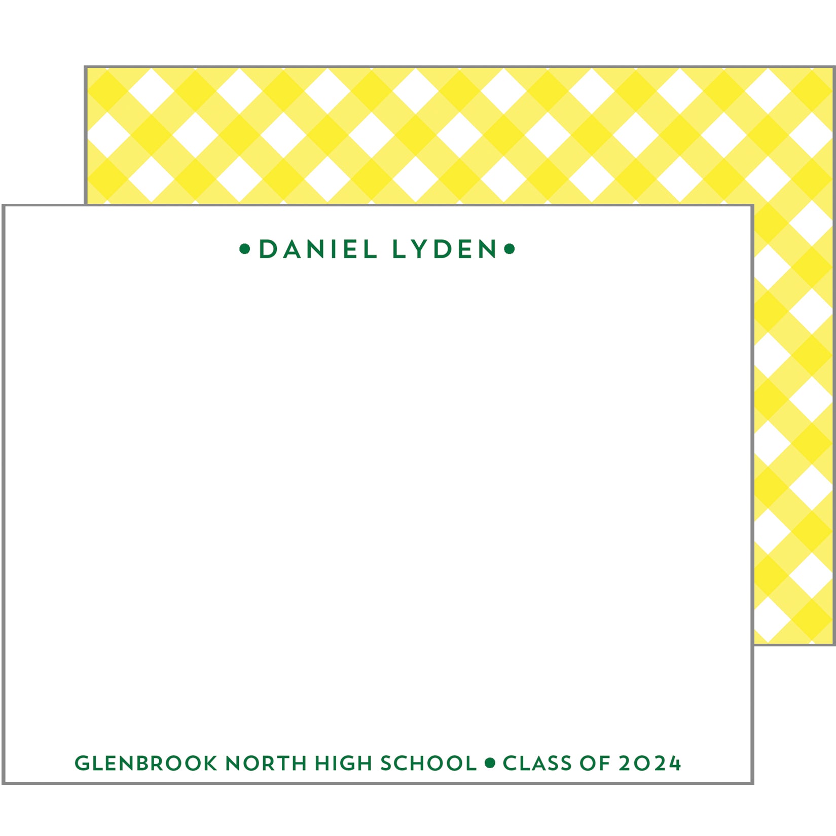 Graduation Gingham Check Personalized Flat Notecards | Select Colors
