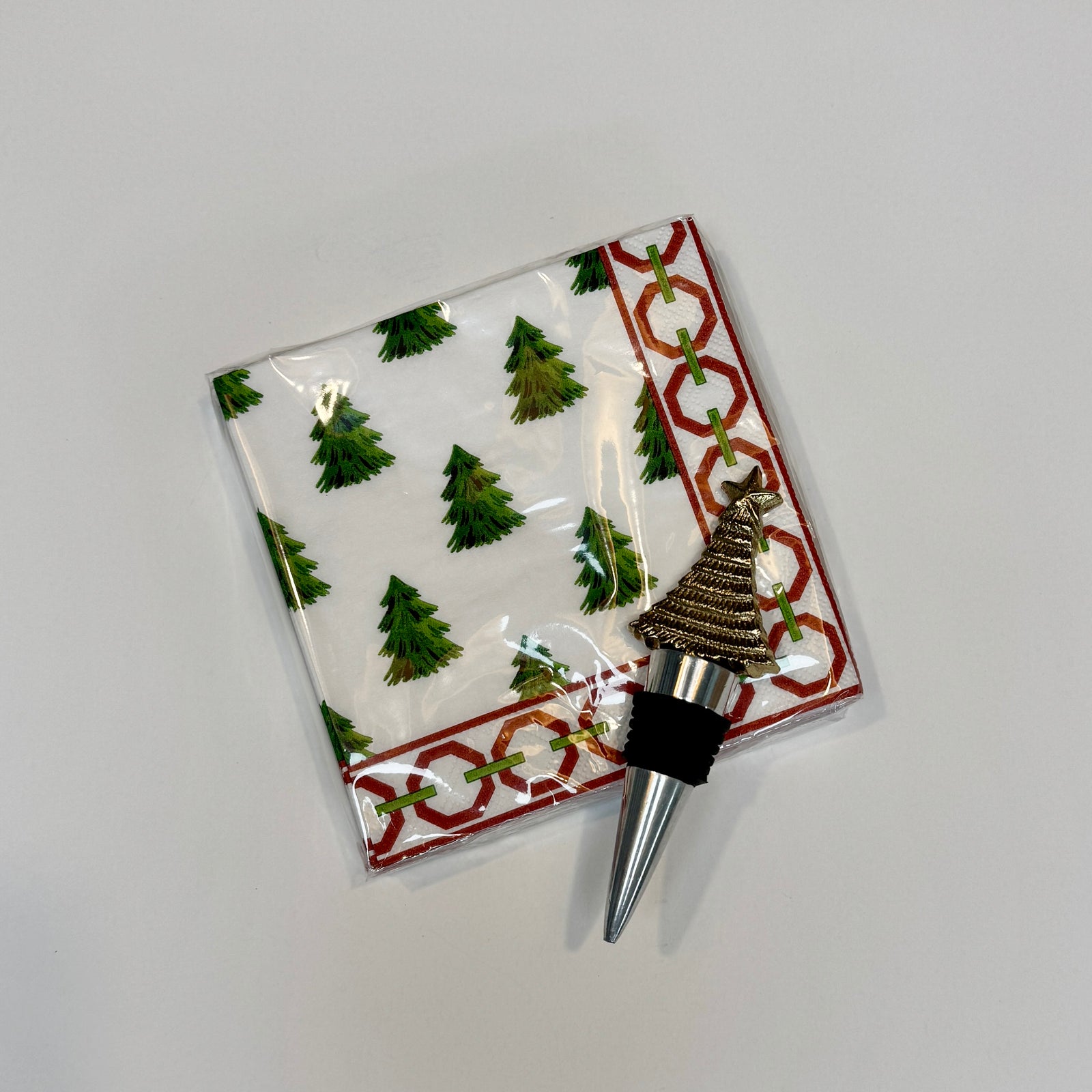 Bundle: Gold Christmas Tree Wine Stopper + Tree Farm Cocktail Napkins