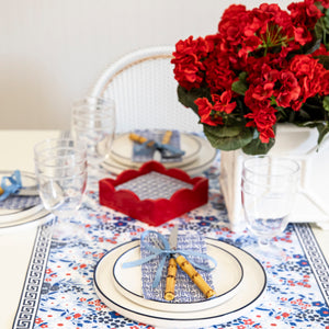 Red Lacquered Scalloped Cocktail Napkin Holder