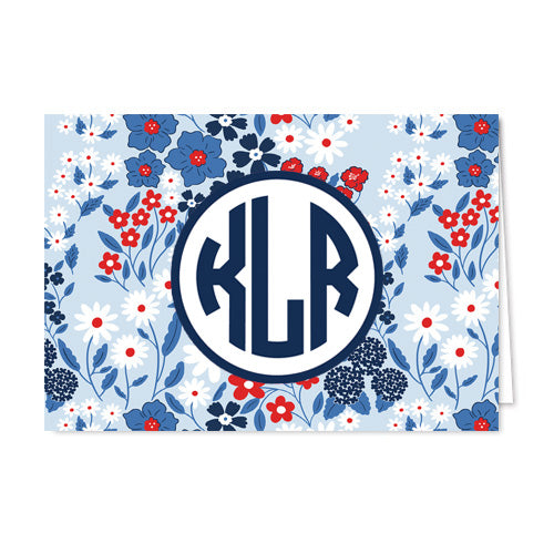 Americana Floral Monogrammed Folded Notecards