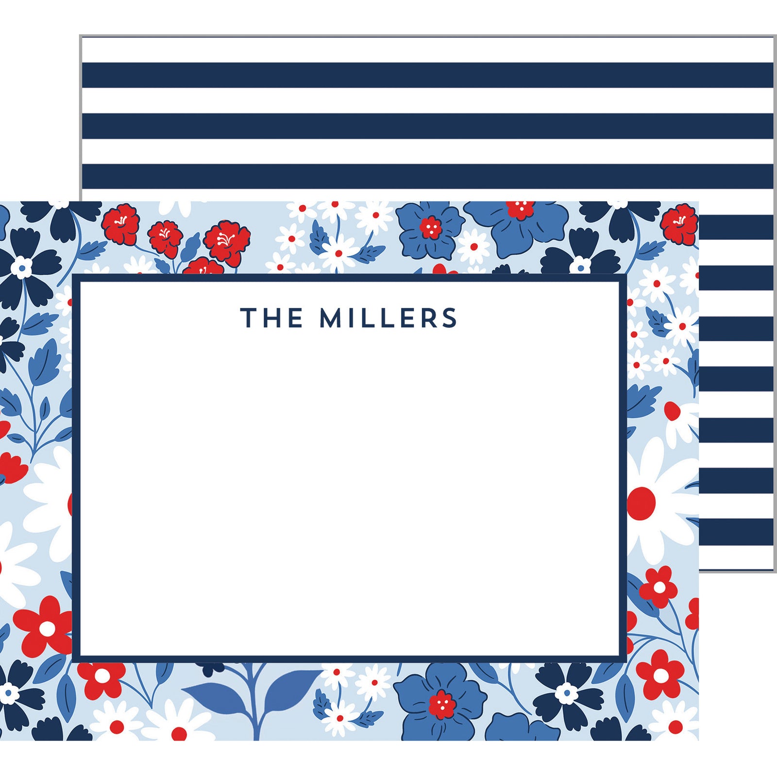 Americana Floral Personalized Flat Notecards