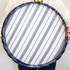 Americana Stripe 16" Round Scalloped Lacquer Tray