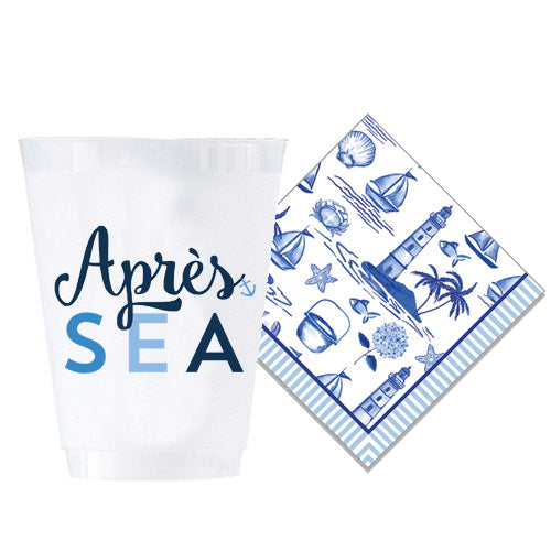 Bundle: Apres Sea Shatterproof Cups + Seaside Toile Cocktail Napkins