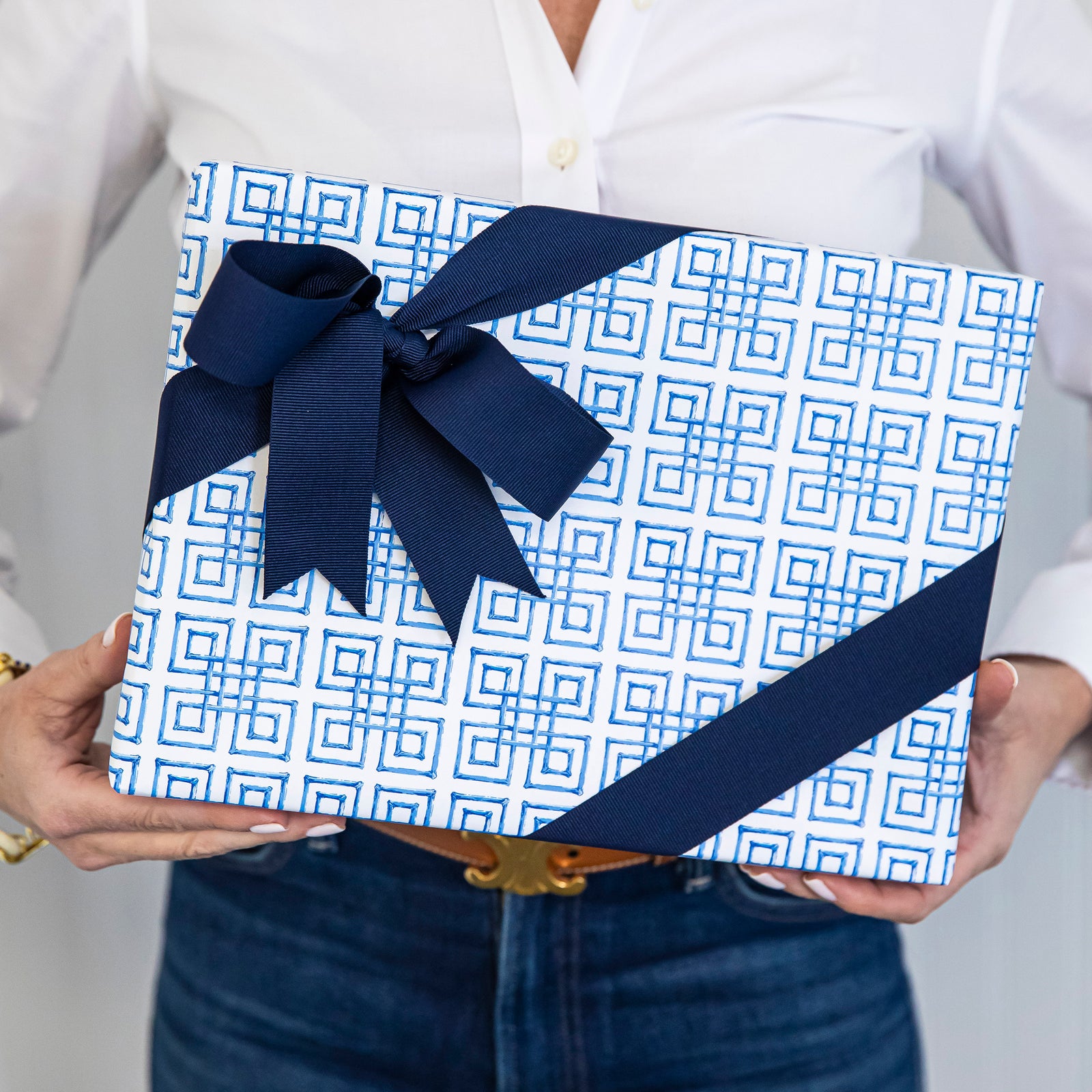 Continuous Roll Gift Wrap | Blue Bamboo Fret