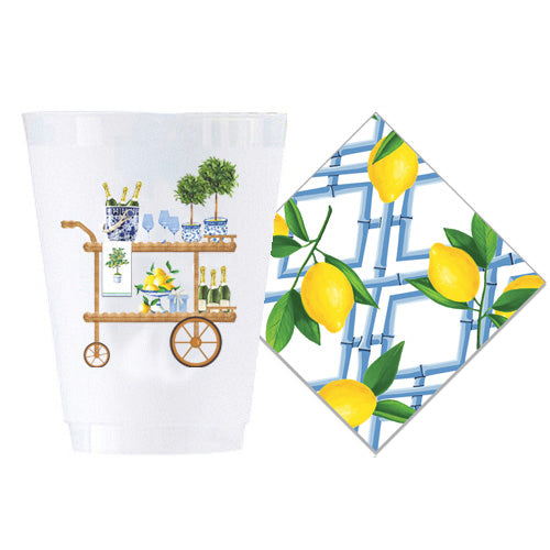 Bar Cart Shatterproof Cups + Lemon Bamboo Cocktail Napkins 