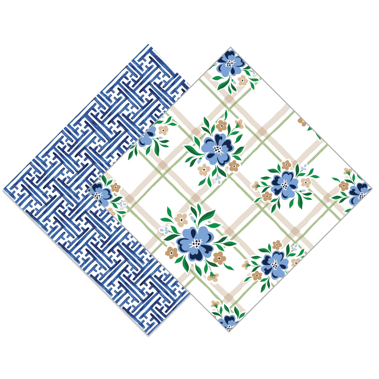 Bundle: Navy Basketweave and Windowpane Floral Cocktail Napkins