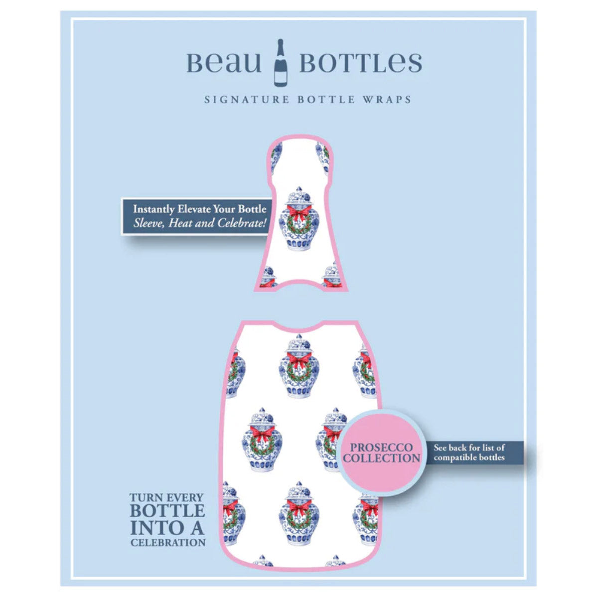 Beau Bottles x WH Hostess Bottle Wrap | Ginger Jar with Wreath