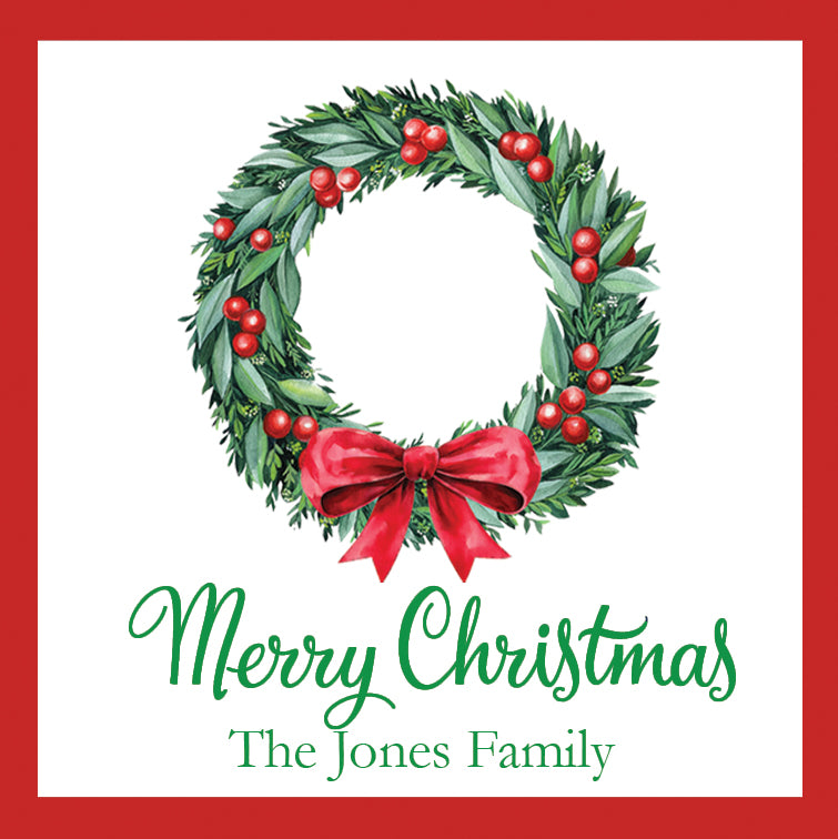 Christmas Berry Wreath Personalized Gift Sticker | Set of 24