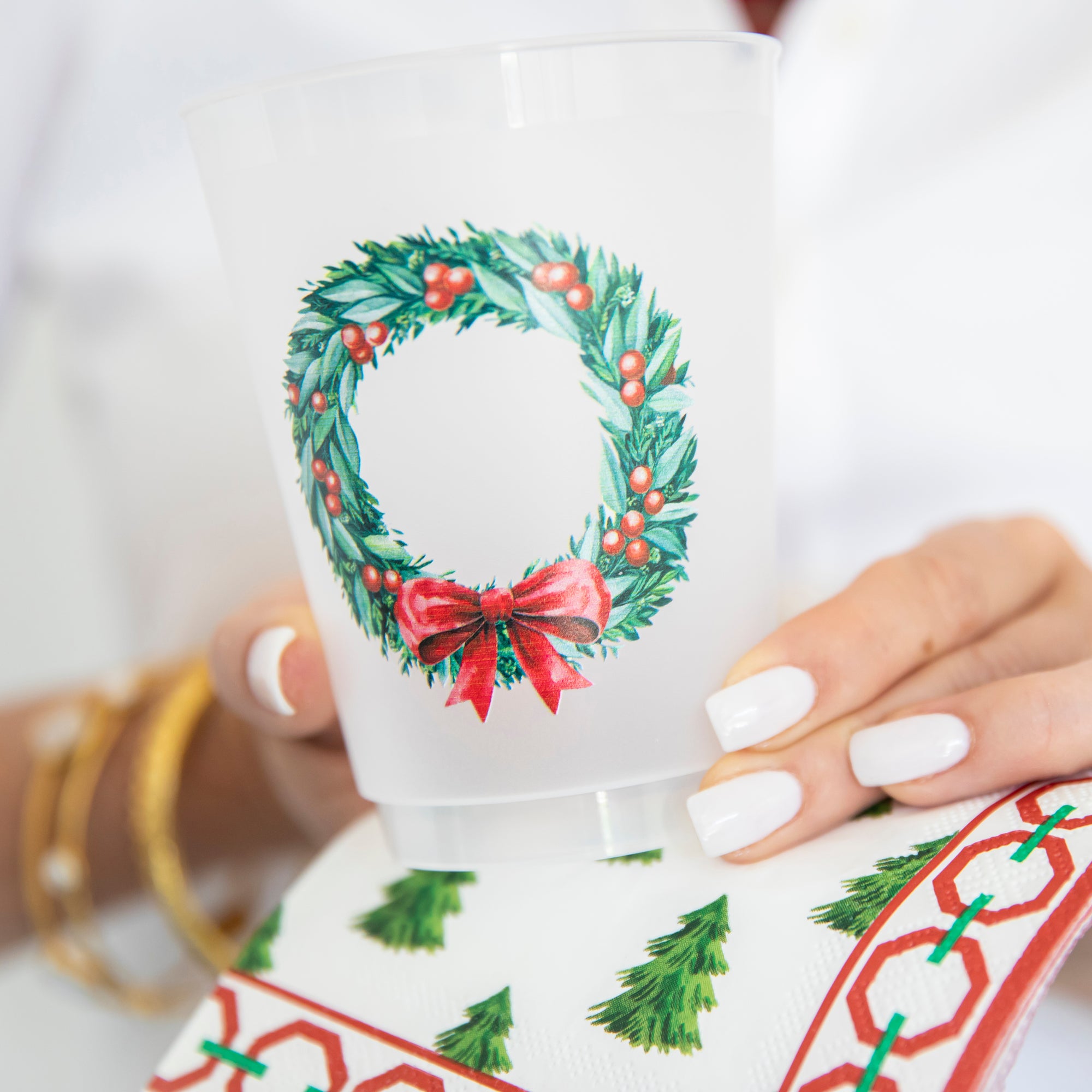 Bundle: Berry Wreath Shatterproof Cups + Christmas Tree Farm Cocktail Napkins