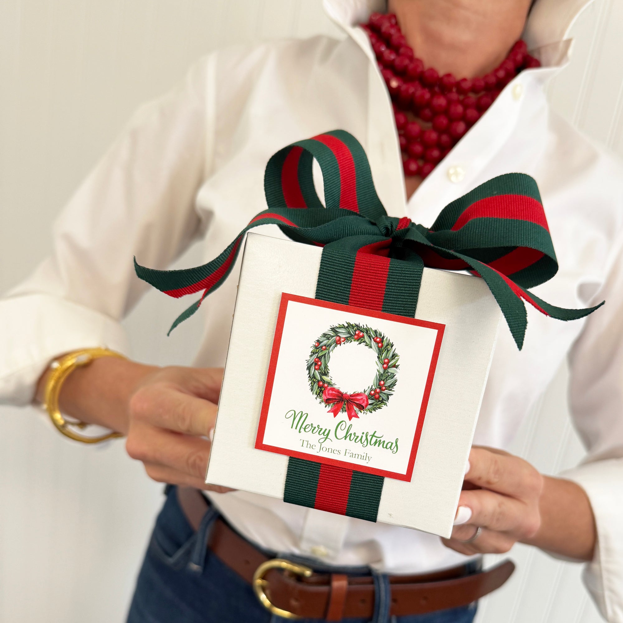 Christmas Berry Wreath Personalized Gift Sticker | Set of 24
