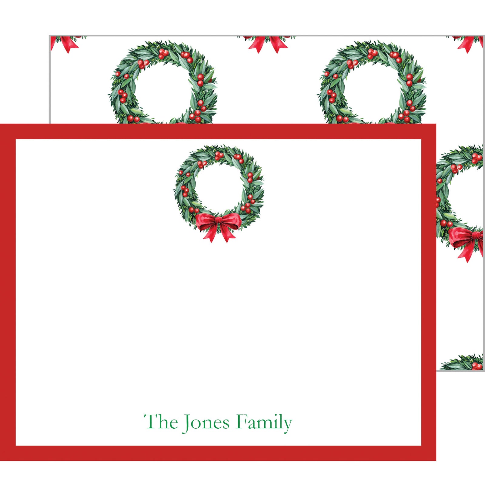 Christmas Berry Wreath Personalized Flat Notecard