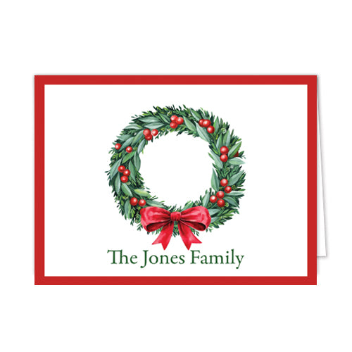 Christmas Berry Wreath Personalized Folded Notecards