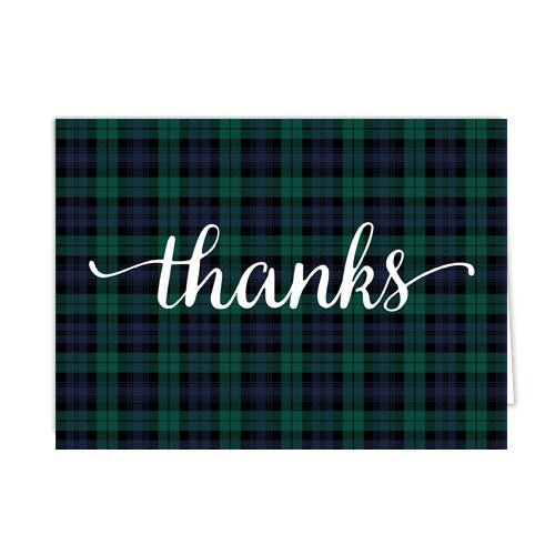 In Stock Folded Notecard Set of 10 | Black Watch Plaid "Thanks"