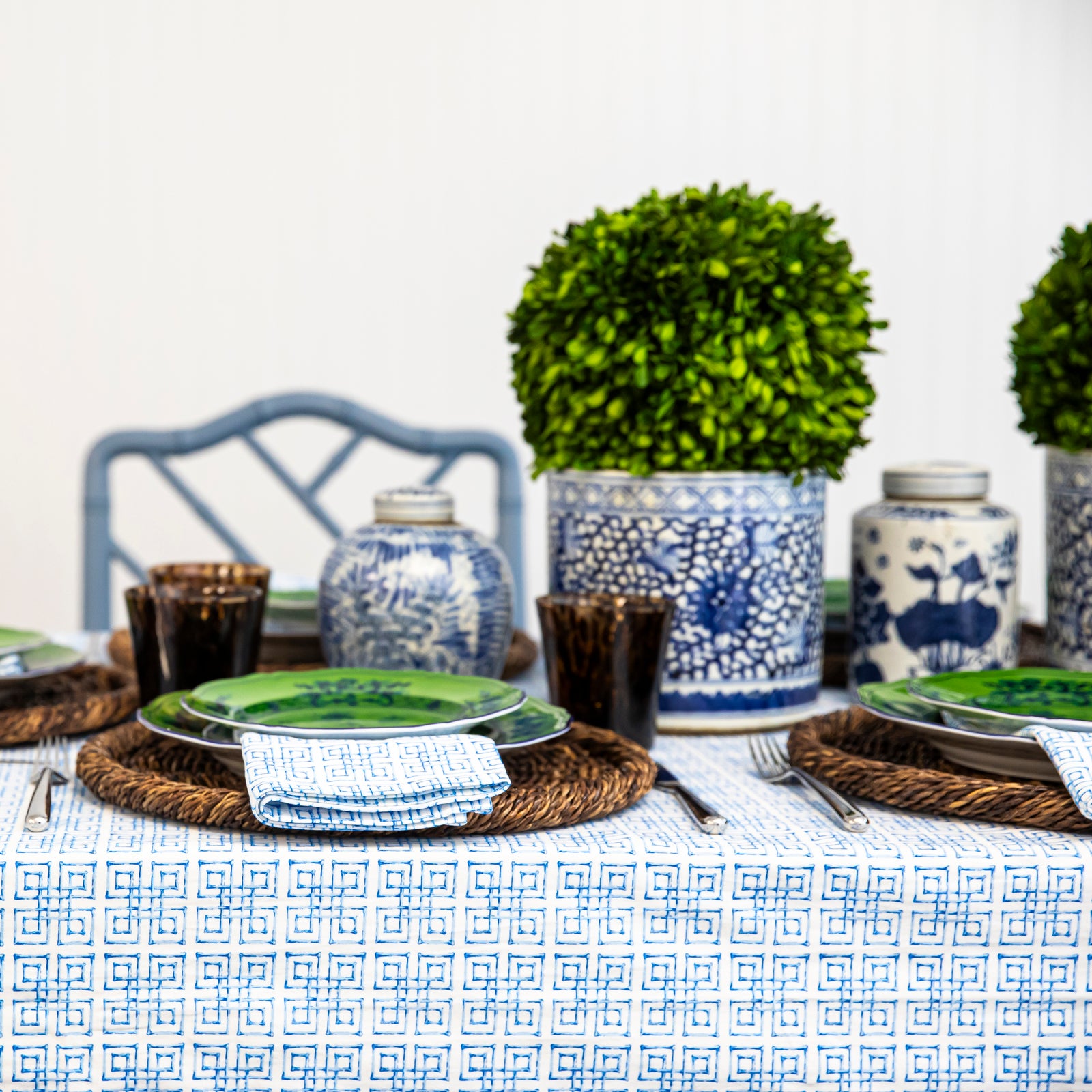 Bamboo Fret Rectangle Tablecloth | Blue