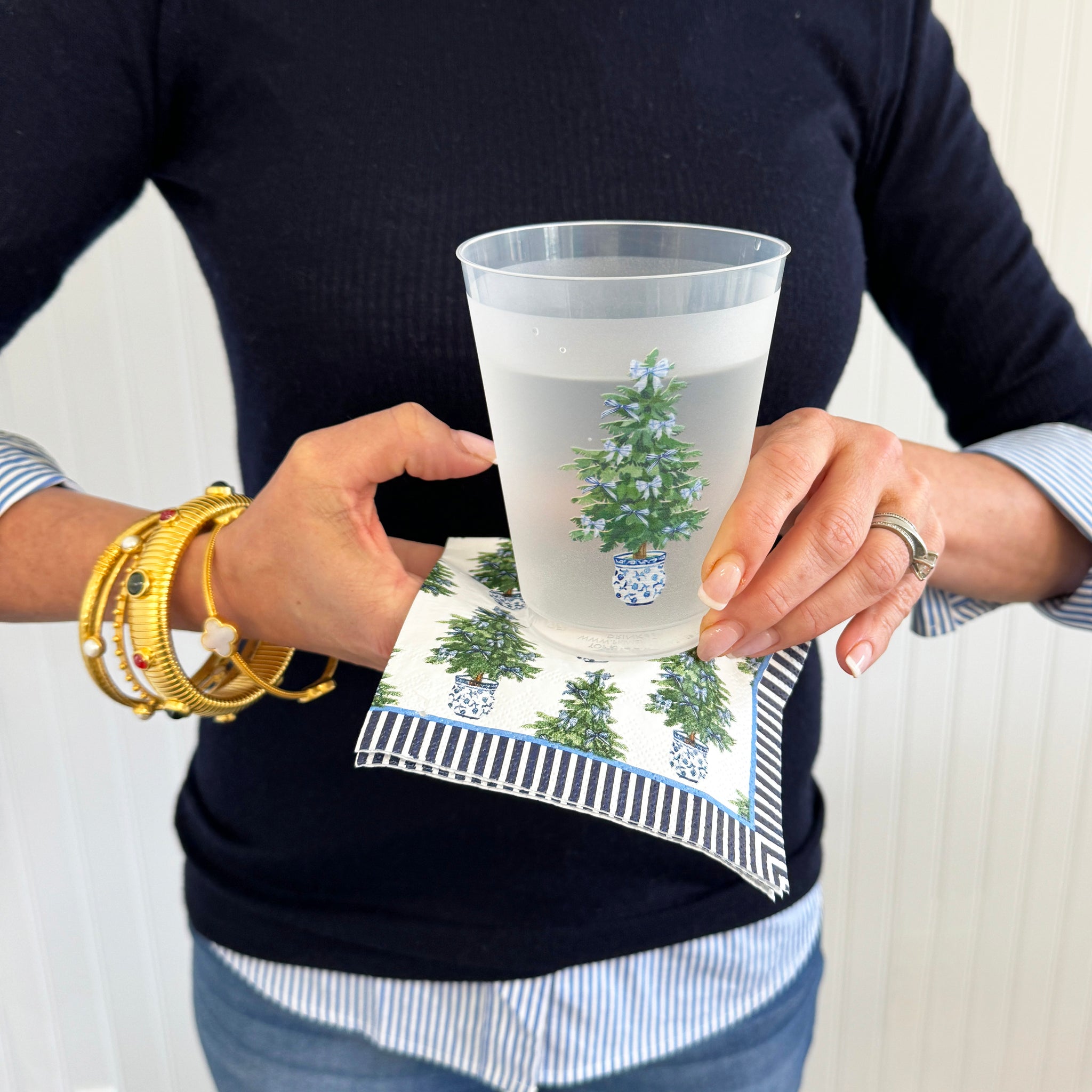 Blue Bows Christmas Tree Shatterproof Cups