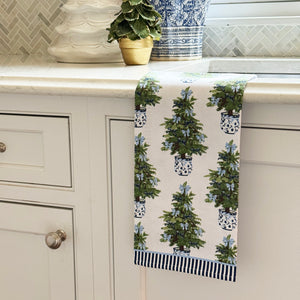 WH Hostess Cotton Tea Towel | Blue Bows Christmas Trees
