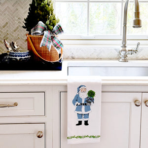 WH Hostess Cotton Tea Towel | Blue Santa Claus