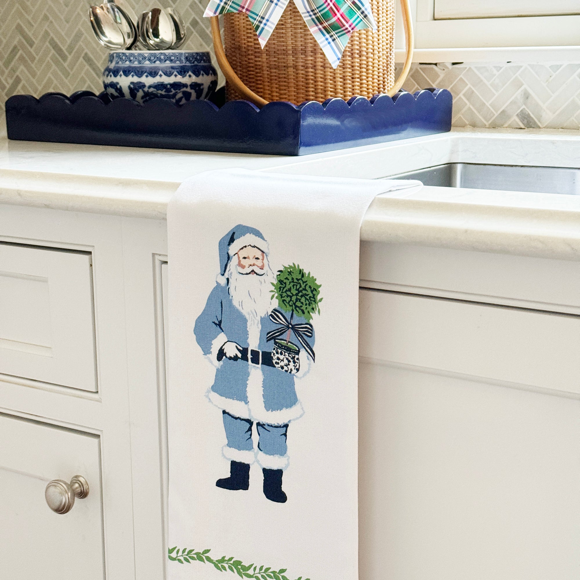 WH Hostess Cotton Tea Towel | Blue Santa Claus