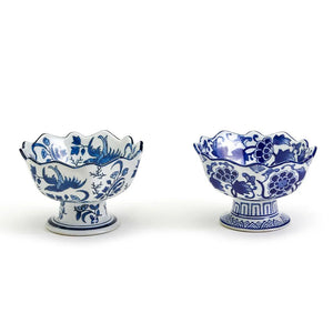 Blue and White Chinoiserie Footed Bowl