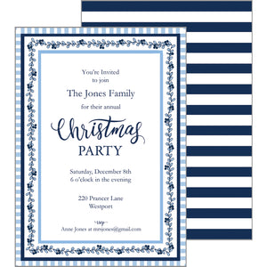 Blue Christmas Block Print Party Invitation