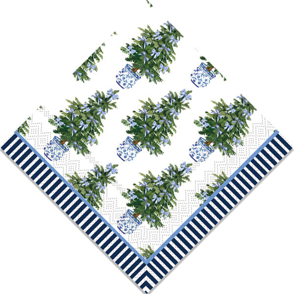 In Stock WH Paper Cocktail Napkins | Blue Bows Christmas Trees