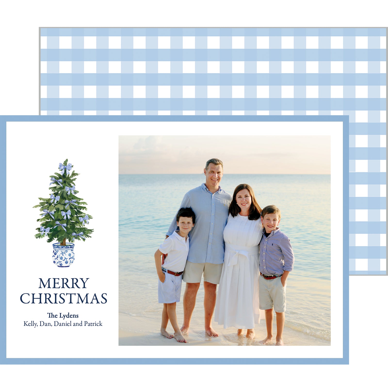 Blue Bows Christmas Tree Horizontal Photo Card