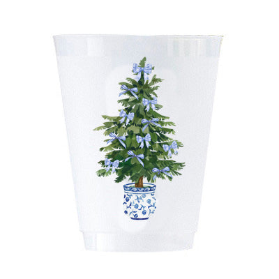 In Stock Blue Bows Christmas Tree Shatterproof Cups | Set of 8