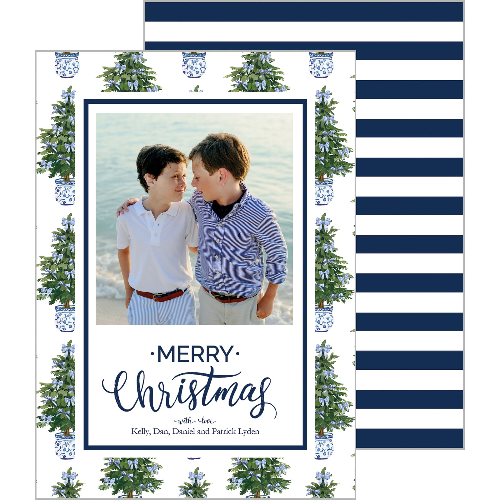 Blue Bows Christmas Tree Vertical Photo Card