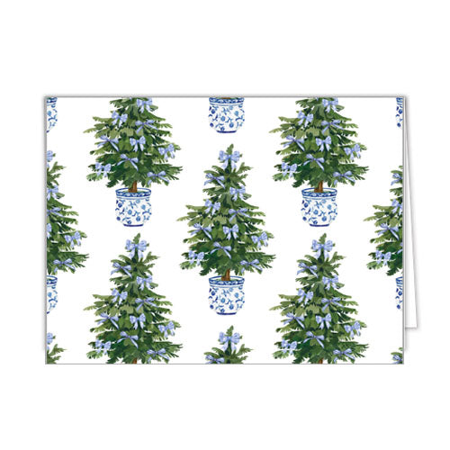 In Stock Folded Notecard Set of 10 | Blue Bows Christmas Trees