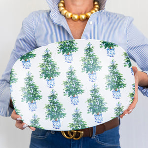 WH Serving Platter | Blue Bows Christmas Trees