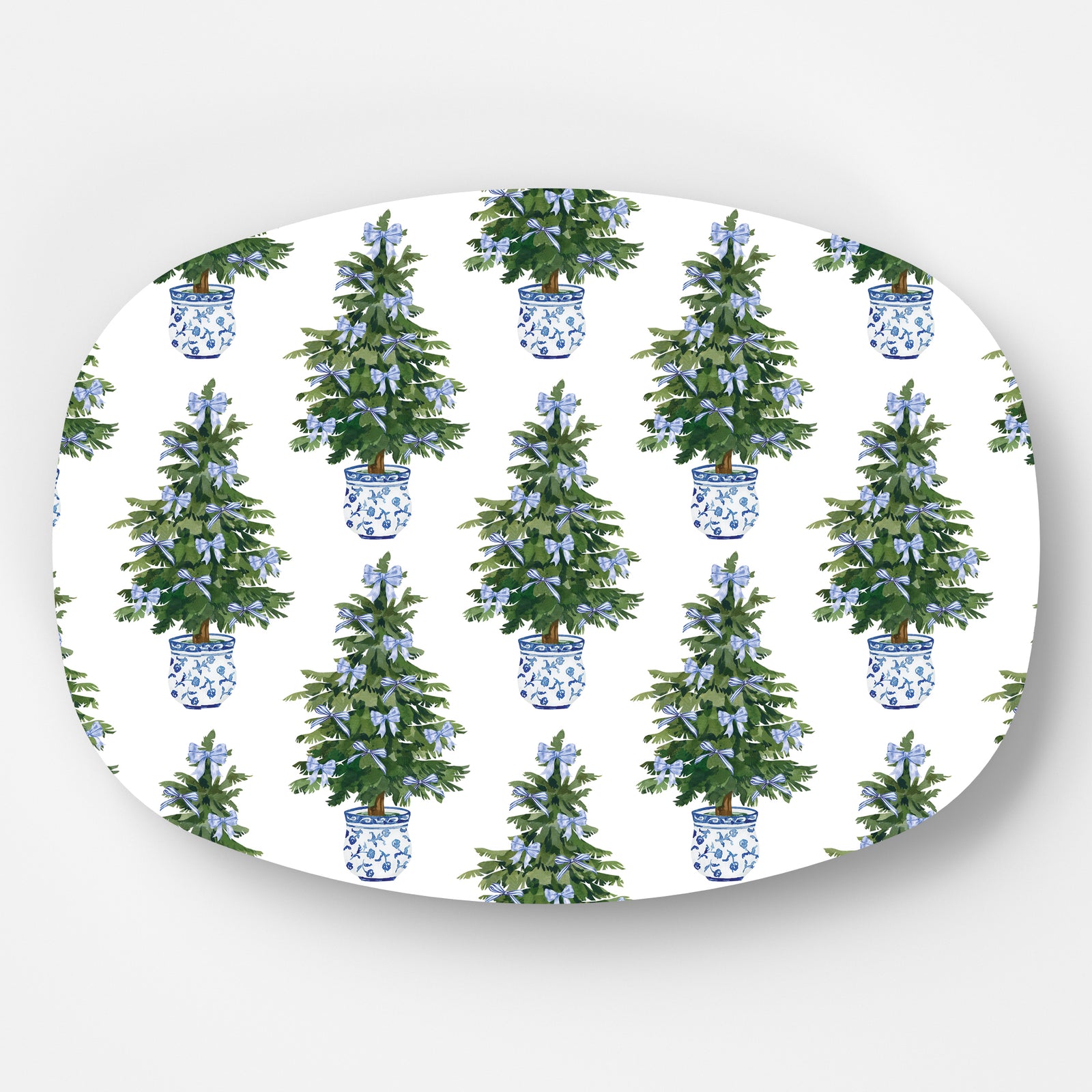 In Stock WH Serving Platter | Blue Bows Christmas Trees