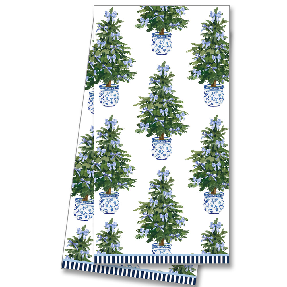 In Stock WH Hostess Cotton Tea Towel | Blue Bows Christmas Trees