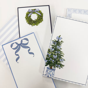 Blue Bows Christmas Tree 5x7 Notepad – 100 Pages
