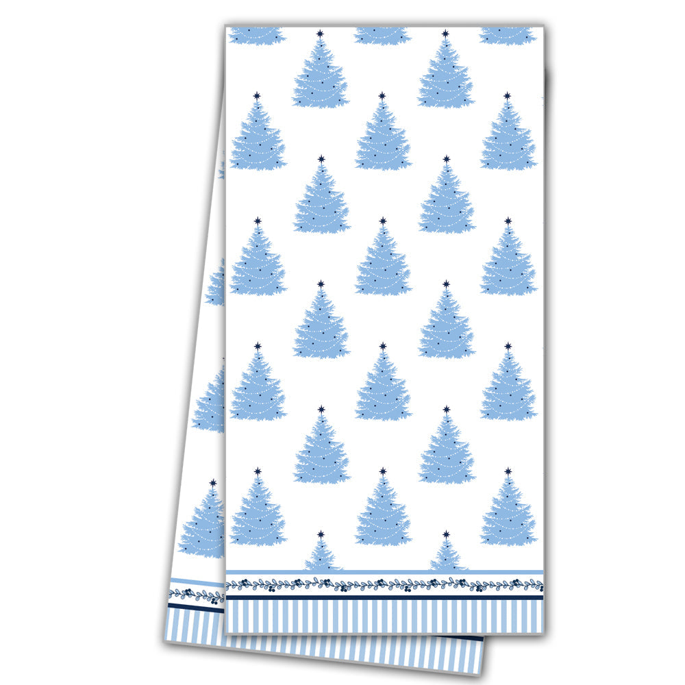 Blue Christmas Trees Block Print