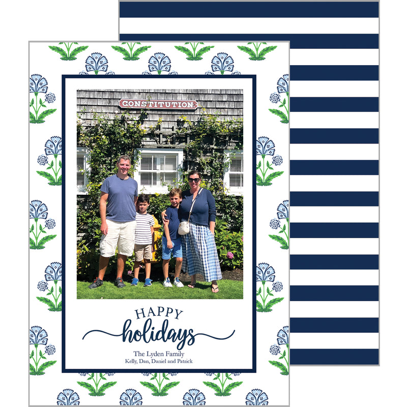 Floral Block Print Holiday Photo Card