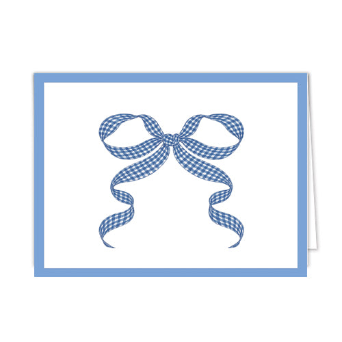 In Stock Folded Notecard Set of 10 | Blue Gingham Check Bow